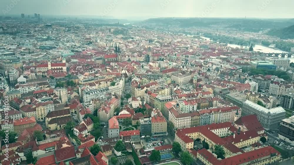 High altitude aerial shot of Prague townscape, the Czech Republic High altitude aerial shot of Prague townscape, the Czech Republic