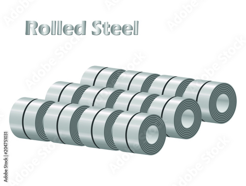 Isolated vector stocks of rolled steels in factory warehouse, metal sheet industry