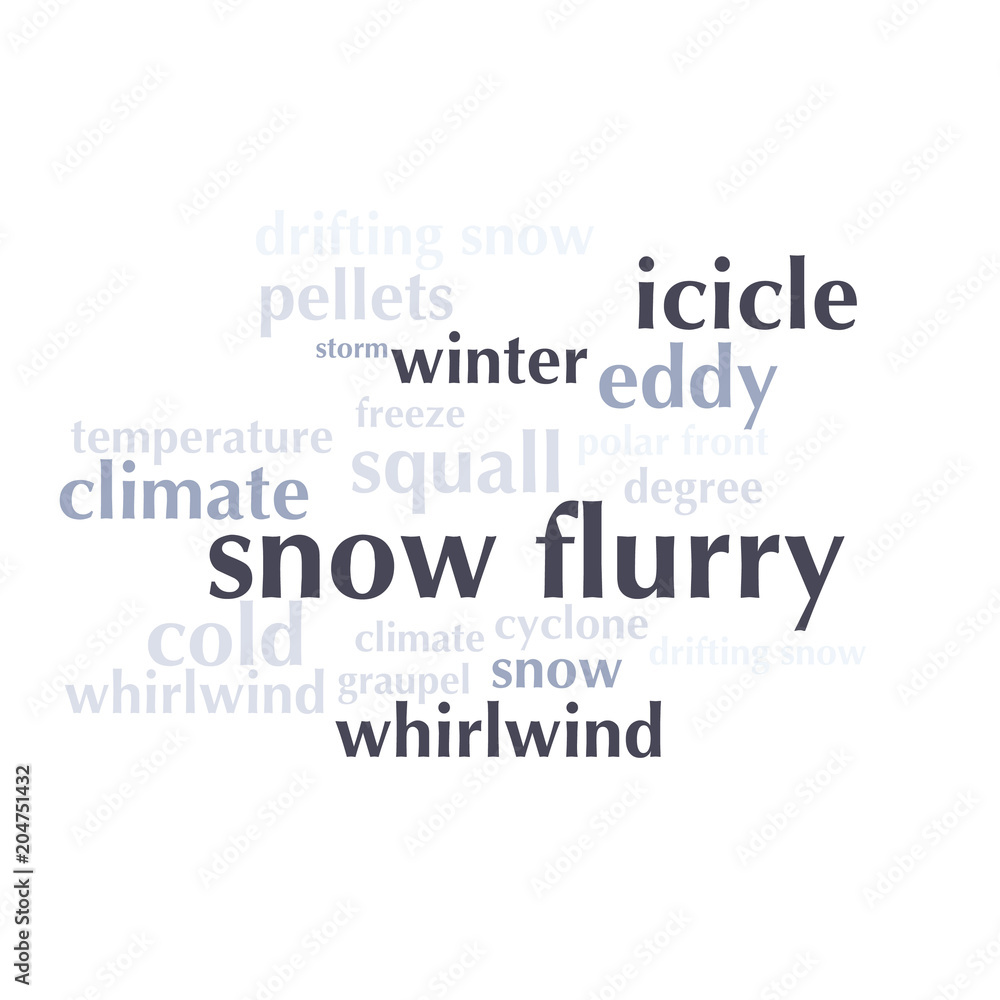 cloud of words list about winter season