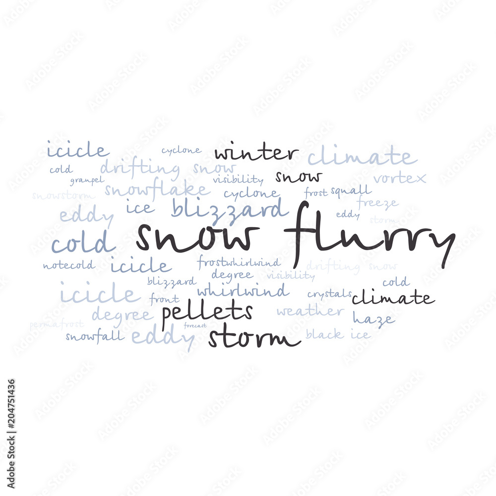 cloud of words list about winter season