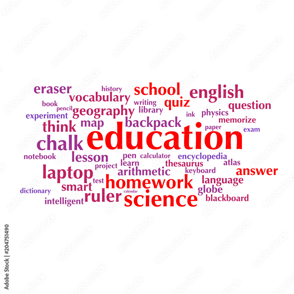 cloud of words list on the subject of school and education