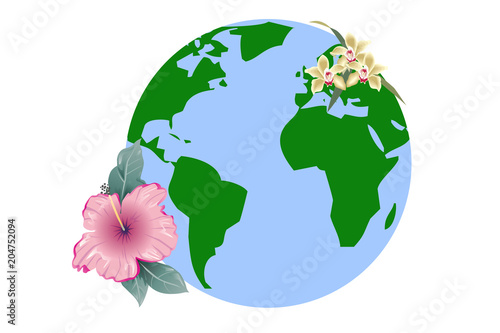 Planeta tierra rodeado de flores.