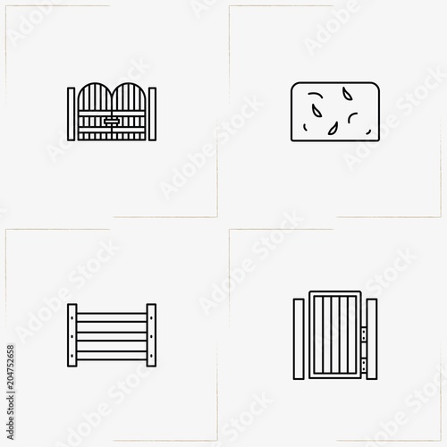 Fences And Wickets line icon set with wicket, gate and fence