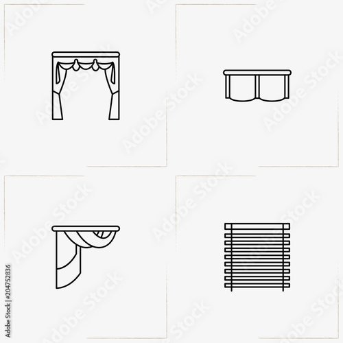 Curtains & Blinds line icon set with blinds and curtains