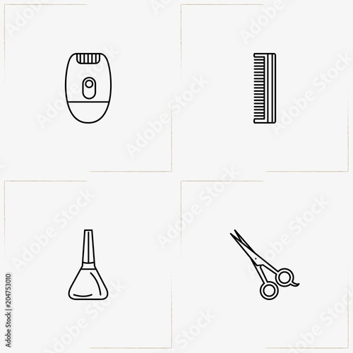 Beauty line icon set with epilator  , scissor and comb