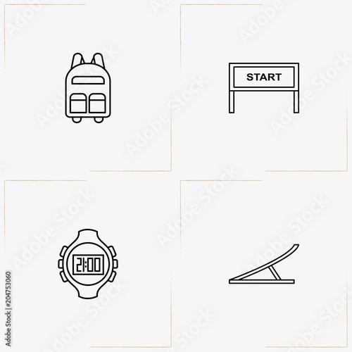 Bicycle Sport line icon set with backpack, start sign  and springboard