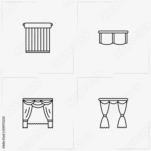 Curtains & Blinds line icon set with blinds and curtains