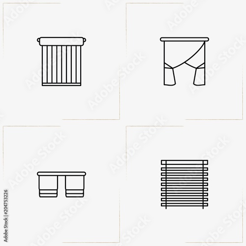 Curtains & Blinds line icon set with curtains and blinds