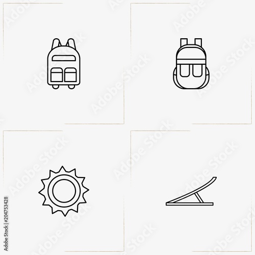 Bicycle Sport line icon set with sun, backpack and springboard