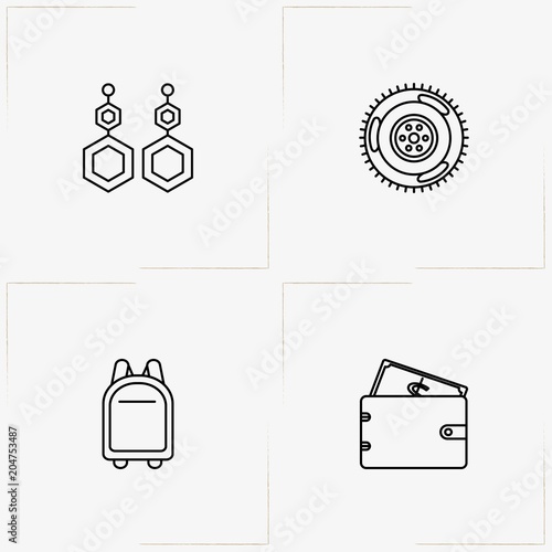 Fashion line icon set with clutch, wallet and earrings
