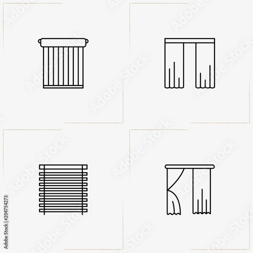 Curtains & Blinds line icon set with curtains and blinds