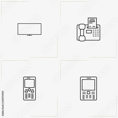 Communications line icon set with mobile phone, telephone fax and television
