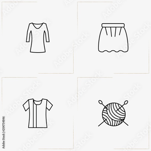 Clothes line icon set with skirt, lady shirt  and sewing hank