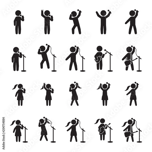 Singers icon set. People icon set of music performers. Vector.
