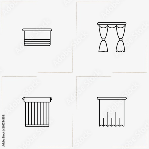 Curtains & Blinds line icon set with blinds and curtains