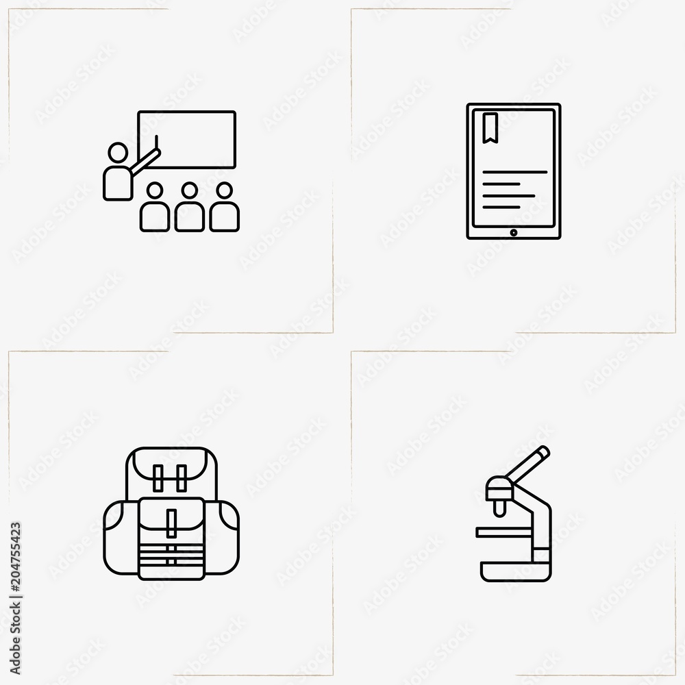 Education line icon set with student class, backpack and microscope Education line icon set with student class, backpack and microscope