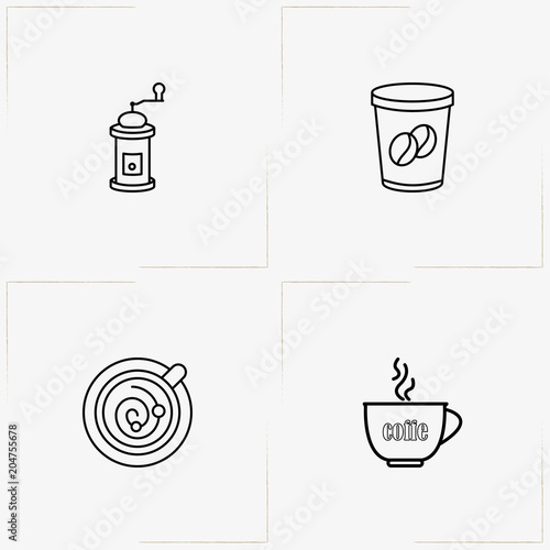 Coffee & Tea line icon set with cappuccino , coffee cup  and tea pot