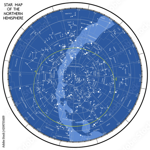 Star map of the northern hemisphere. The of the starry sky of the northern hemisphere. Vector is not traced, many layers.