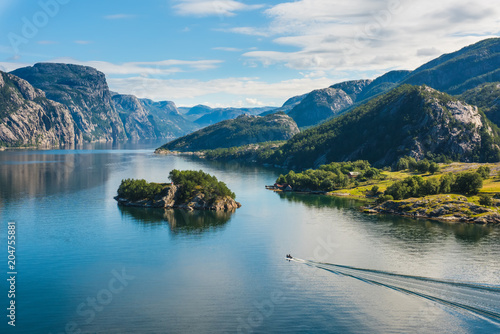 Norwegian fjord and mountains in summer Lysefjord, Norway