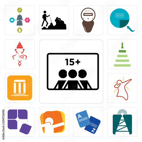 Set of number players, cell tower, vocabulary, dab, adaptability, municipality, next steps, ganesh icons