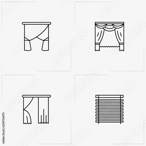 Curtains & Blinds line icon set with blinds and curtains