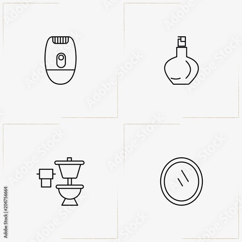 Bathroom line icon set with mirror , epilator   and perfume