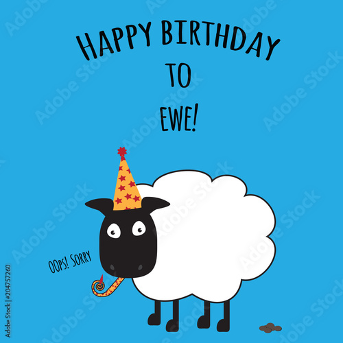 Birthday card with Happy Birthday to Ewe with cute sheep image