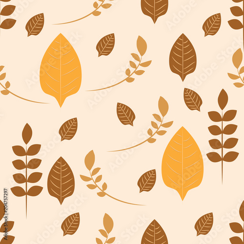 Autumnal repeat pattern of leaves and stems with range of browns and beiges. Ideal for soft fabrics.