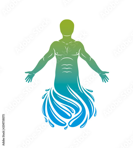 Vector illustration of human, athlete. Poseidon the god of sea and defender of all waters.
