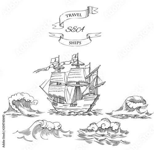 Nautical background with sailing vessels