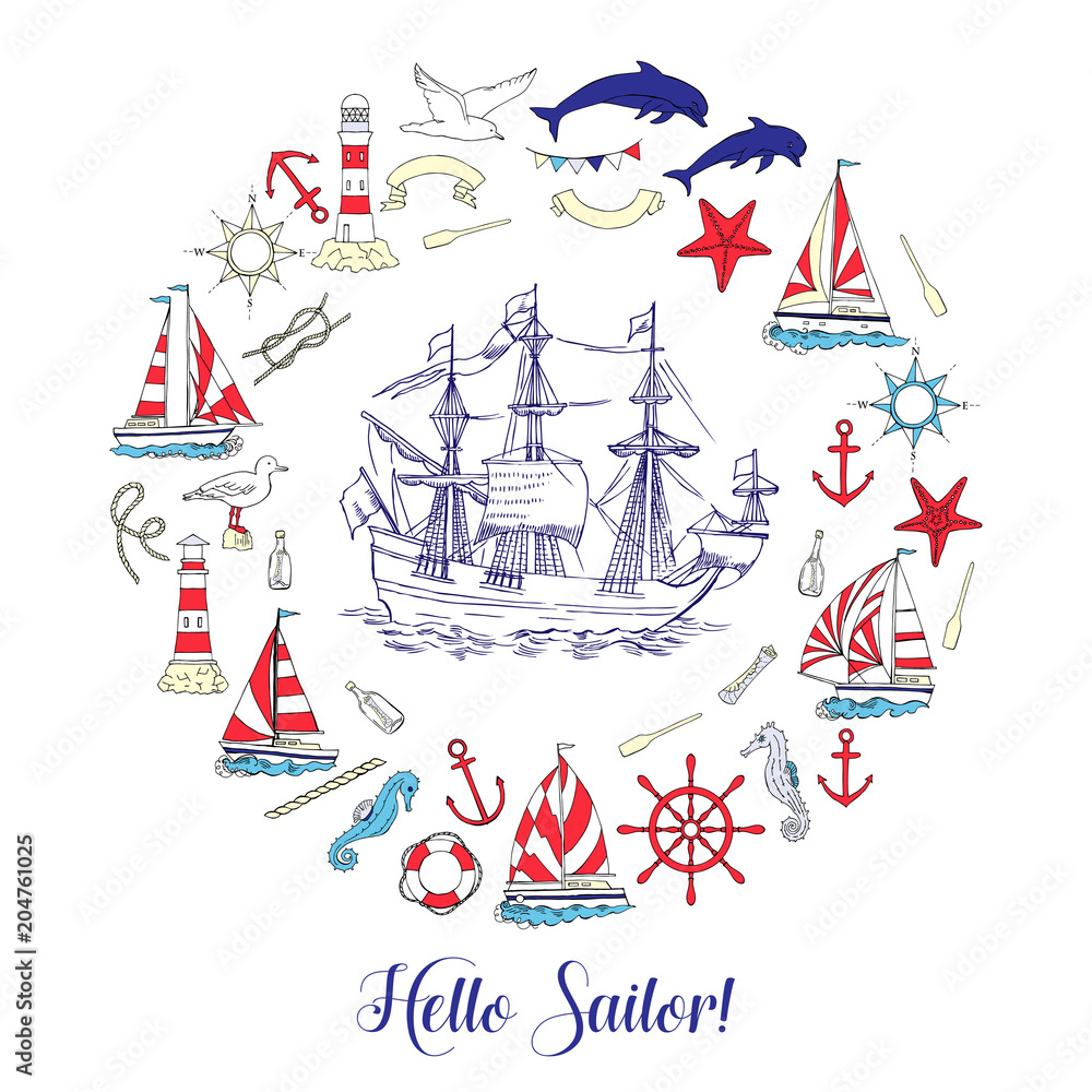 Nautical background with sailing vessels Nautical background with sailing vessels