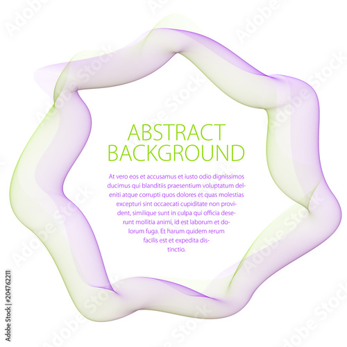 Flowing smooth linear frame in a shape of circle. Vector abstract artistic beautiful background with copy space for text.  Isolated over white background.
