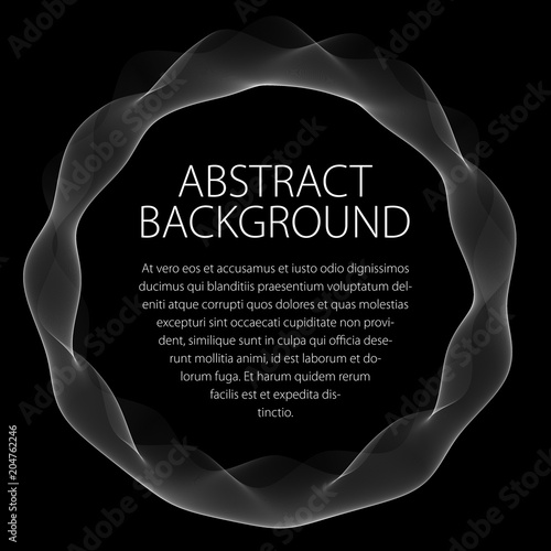 Round smooth linear frame of wavy lines. Vector abstract artistic beautiful background with copy space for text.  Isolated over black background.