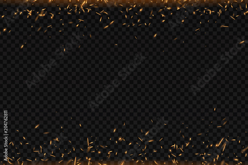 Vector realistic isolated fire effect for decoration and covering on the transparent background. Concept of sparkles, flame and light.