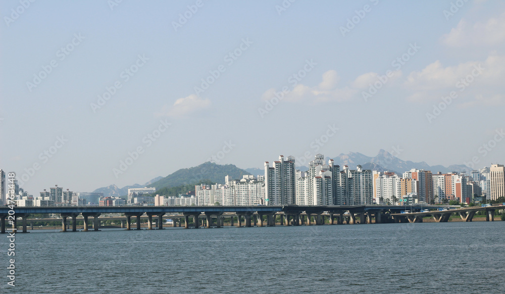 view of Seoul and urban area on Han riverside in Seoul,South Korea view of Seoul and urban area on Han riverside in Seoul,South Korea