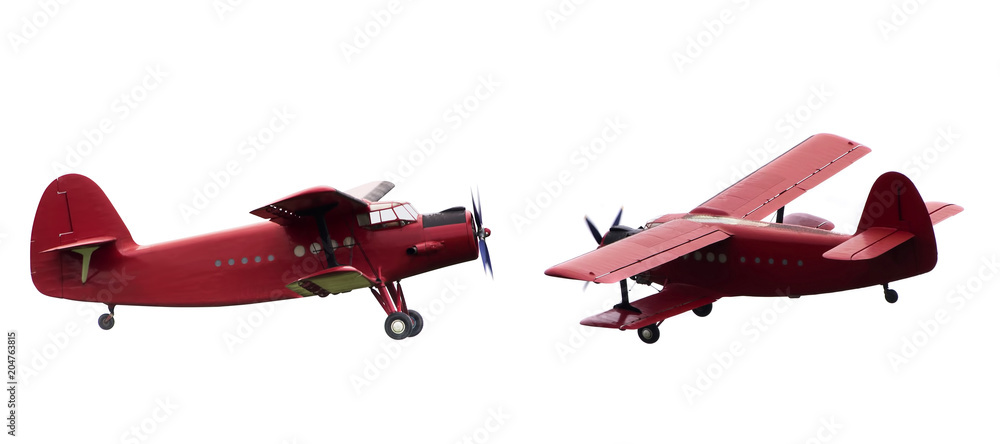 Fototapeta premium vintage czerwony samolot zestaw na białym tle