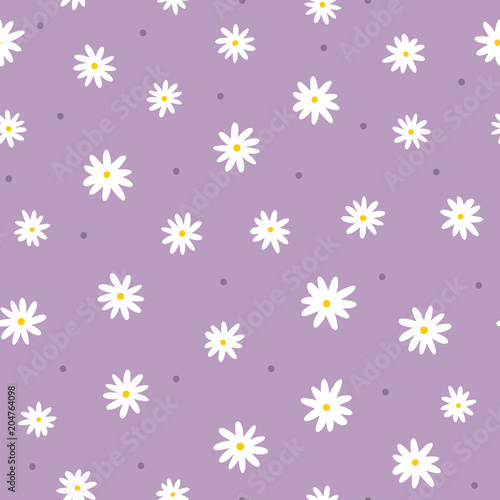 Fototapeta Naklejka Na Ścianę i Meble -  Simple floral seamless pattern with daisies and polka dot. Endless feminine print.