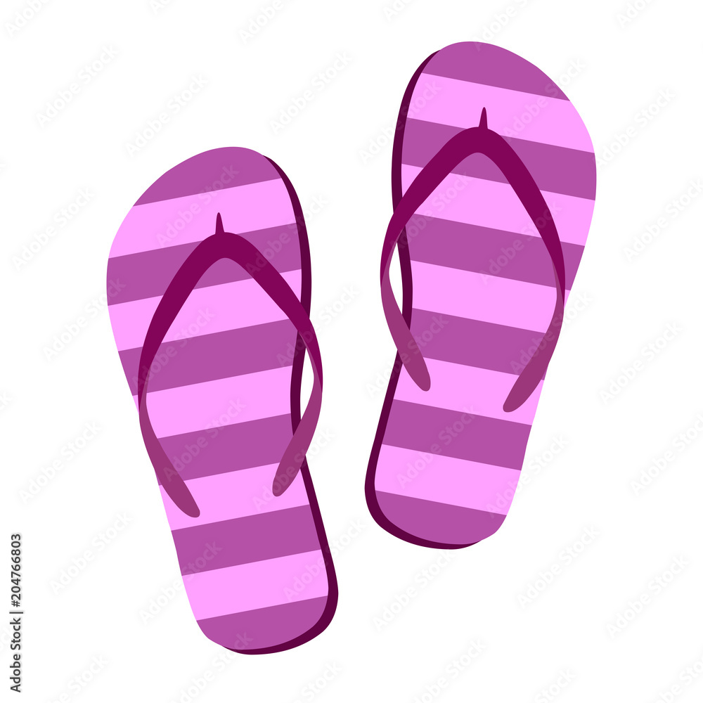 Flip flops isolate on a white background. Slippers icon. Colored flip flops pink, purple striped on white background. Vector illustration AI10. Flip flops isolate on a white background. Slippers icon. Colored flip flops pink, purple striped on white background. Vector illustration AI10.