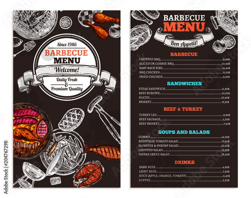 Bbq Restaurant Food Menu Design. Barbecue Café Brochure