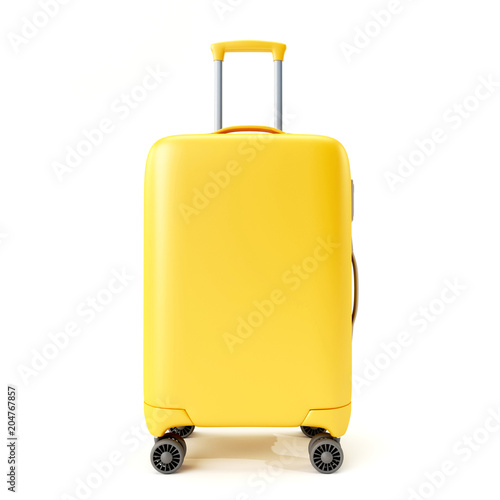 Yellow suitcase isolated on white background.
