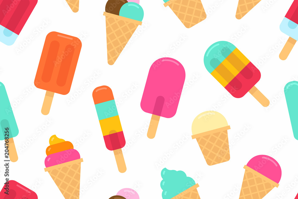 Seamless pattern with Colorful Different ice cream. flat style. isolated on white background Seamless pattern with Colorful Different ice cream. flat style. isolated on white background