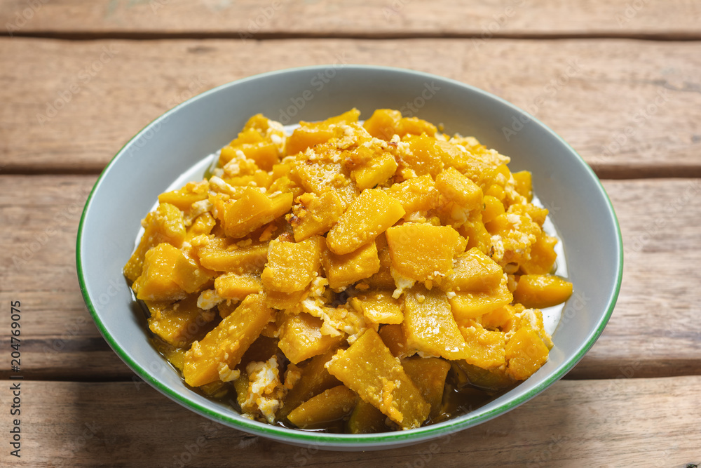 Stir Fried Pumpkin with Egg. thai recipe. Stir Fried Pumpkin with Egg. thai recipe.