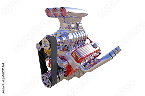 Hot rod engine isolated. 3D render