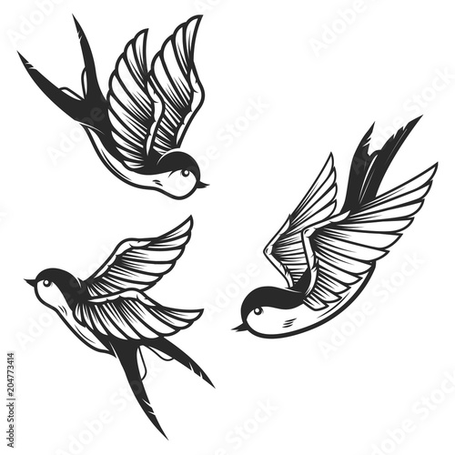Fototapeta Naklejka Na Ścianę i Meble -  Set of swallow birds on white background. Design elements for logo, label, emblem, sign.