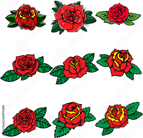 Set of tattoo style roses. Design element for poster, card, banner, t shirt.