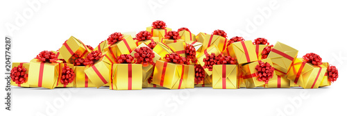 Geschenke in gold mit roten Schleifen - Weihnachtsgeschenke - Geburtstagsgeschenke photo