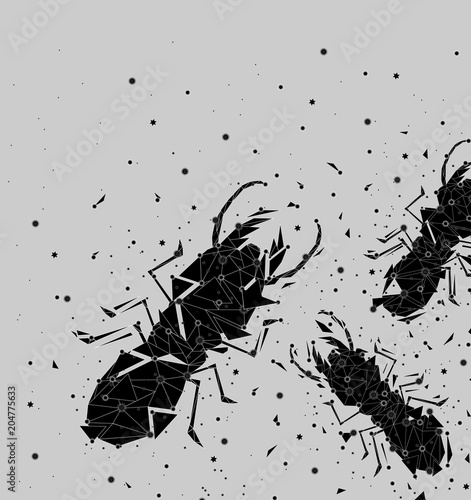 Abstract of Low poly metallic termite with point connecting network,animal geometric concept,vector.	