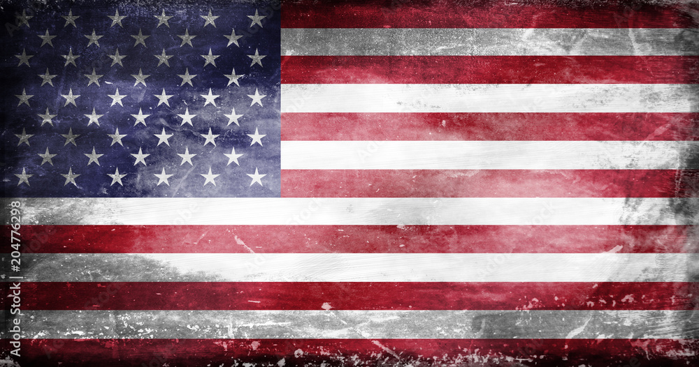 US flag with traces of use in battle and destruction from difficult warfare US flag with traces of use in battle and destruction from difficult warfare