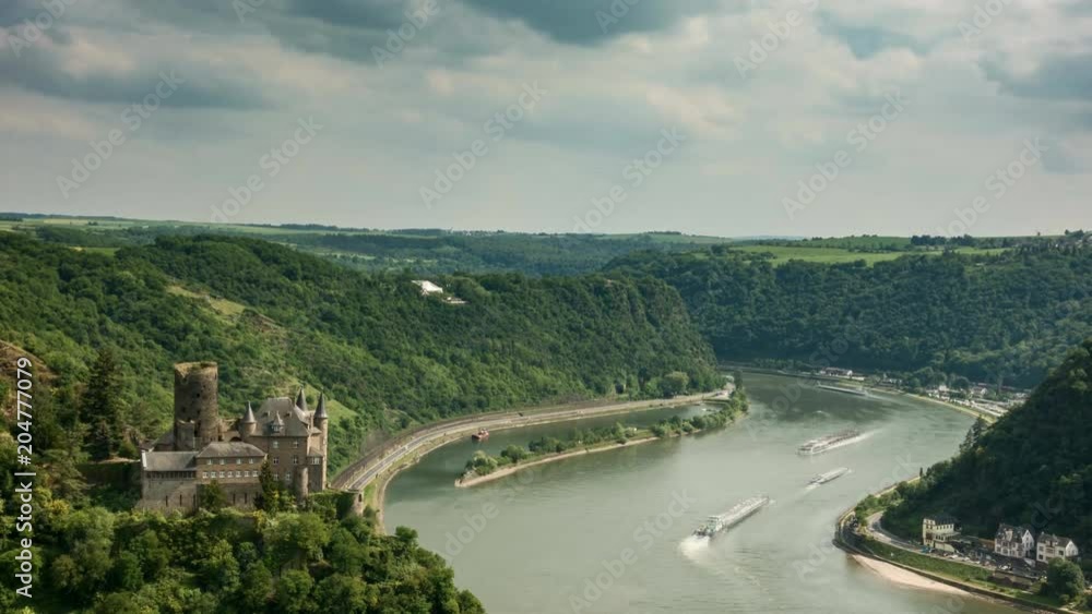Time lapse of Castle Katz above the rhine valley, Rhineland-Palatinate, Germany Time lapse of Castle Katz above the rhine valley, Rhineland-Palatinate, Germany