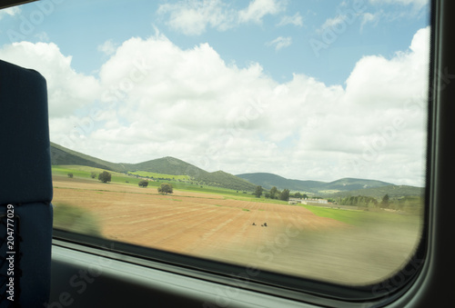 Train window countryside